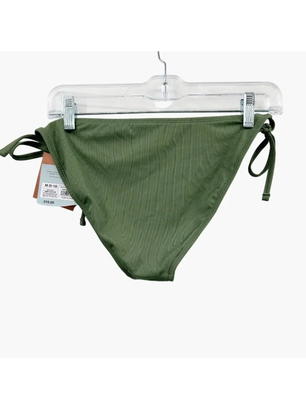 NEW Shade & Shore Ribbed Side-Tie Cheeky Coverage Bikini Bottom - Green - M